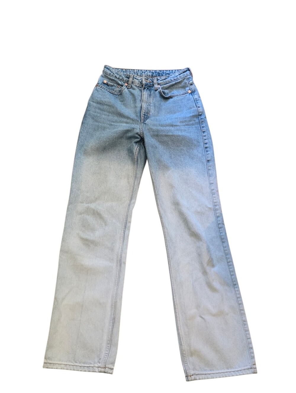 Weekday Rowe Extra High Straight 100% Cotton Denim Jeans Blue Ombre Wash 27/32